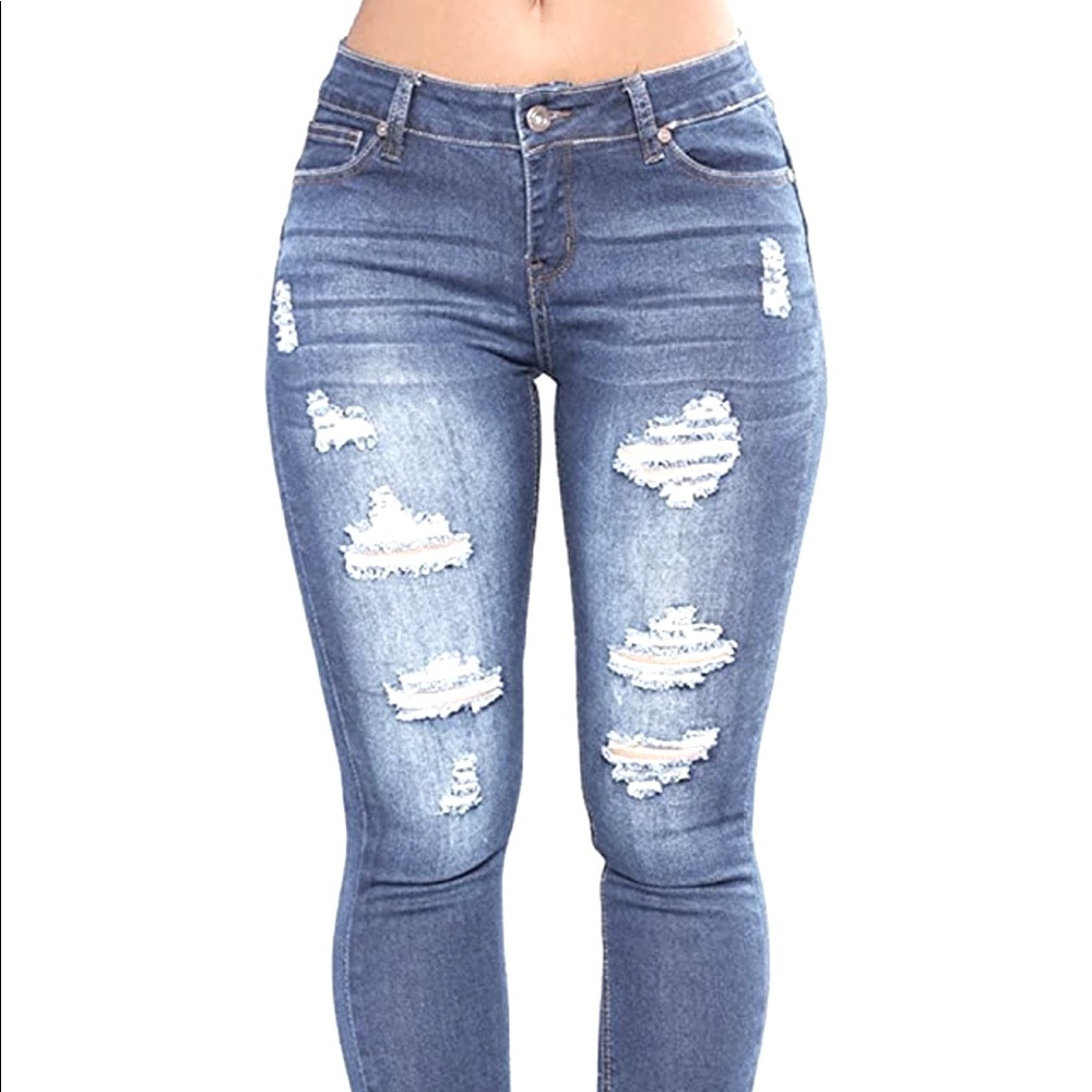 Women's Skinny Ripped Jeans Low Rise